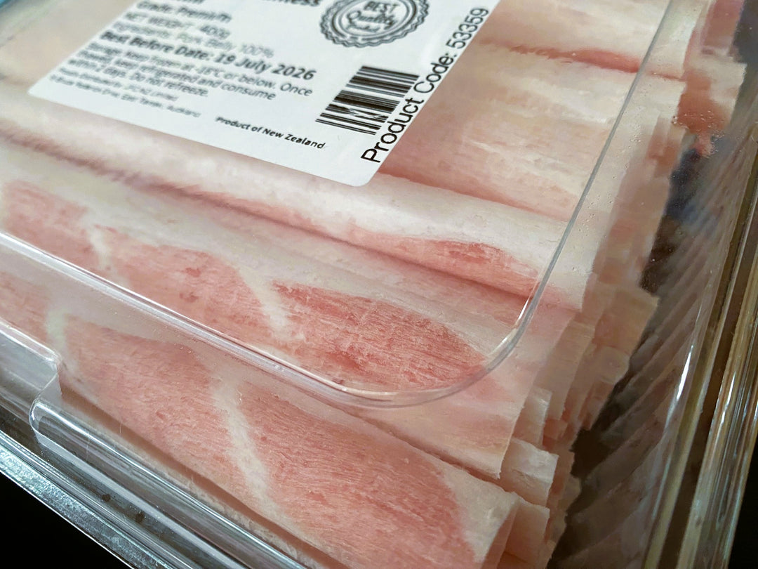 Frozen NZ Pork Belly Slice 1.5mm (Skin off) 400g