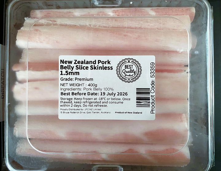 Frozen NZ Pork Belly Slice 1.5mm (Skin off) 400g