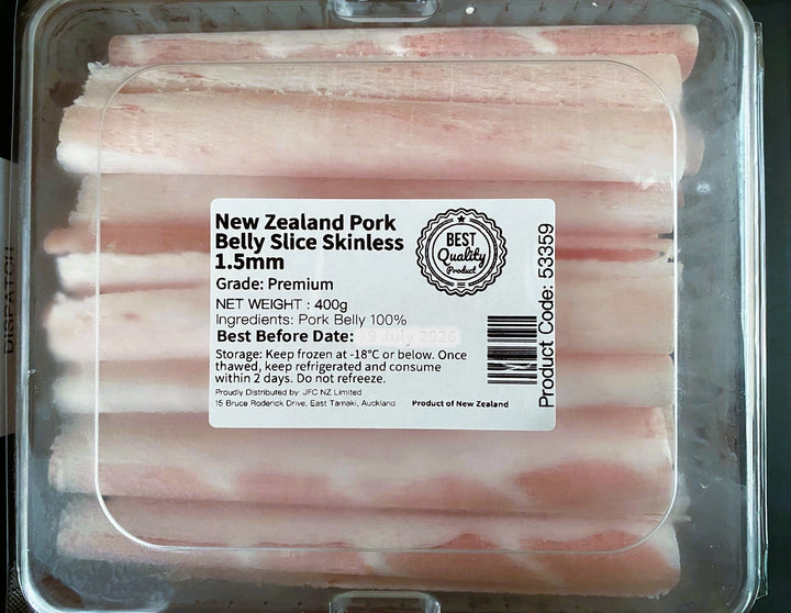 Frozen NZ Pork Belly Slice 1.5mm (Skin off) 400g